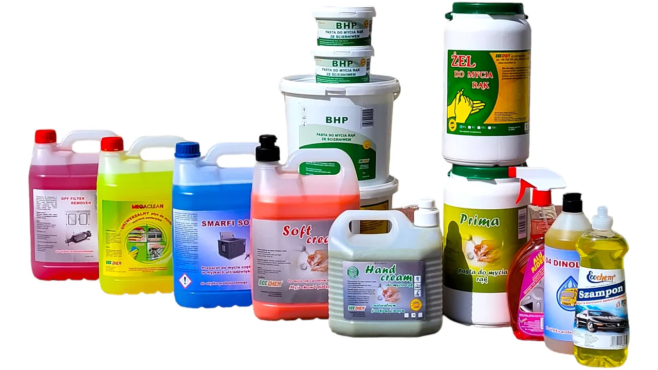 gama produktów firmy Ecochem: Soft cream, Alu rider, Megaclean, Dinol truck, Pasta BHP, Prima, Smarfi Sonic, DPF Filtrer Remover